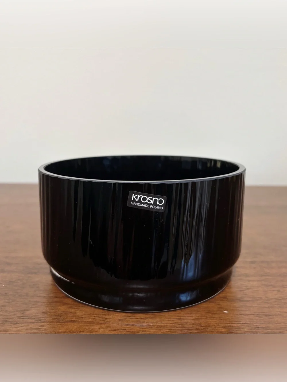 Vintage MCM Krosno Handmade Poland Glass Vase Black 3.5” X 5.75”